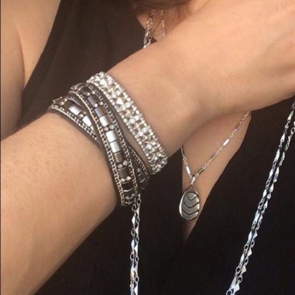 stella & dot ~ cady wrap bracelet hematite silver - Picture 6 of 6